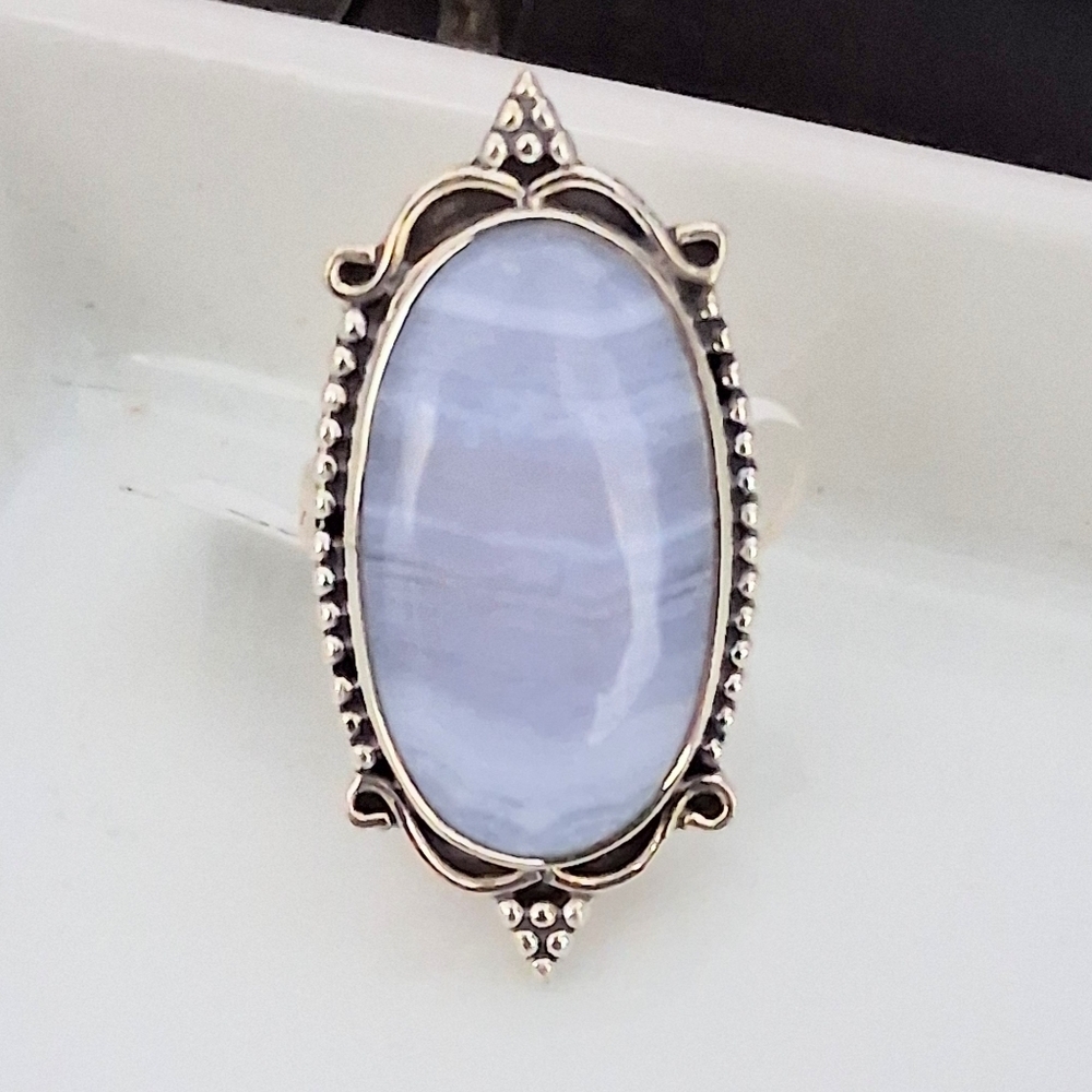 BLUE LACE AGATE RING 925 STERLING SILVER SIZE 7 - Picture 7 of 7